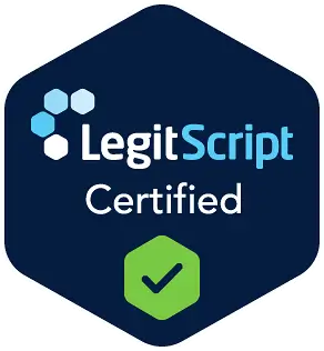 Legitscript certified logo indicating compliance with industry standards for online pharmacies and health services.